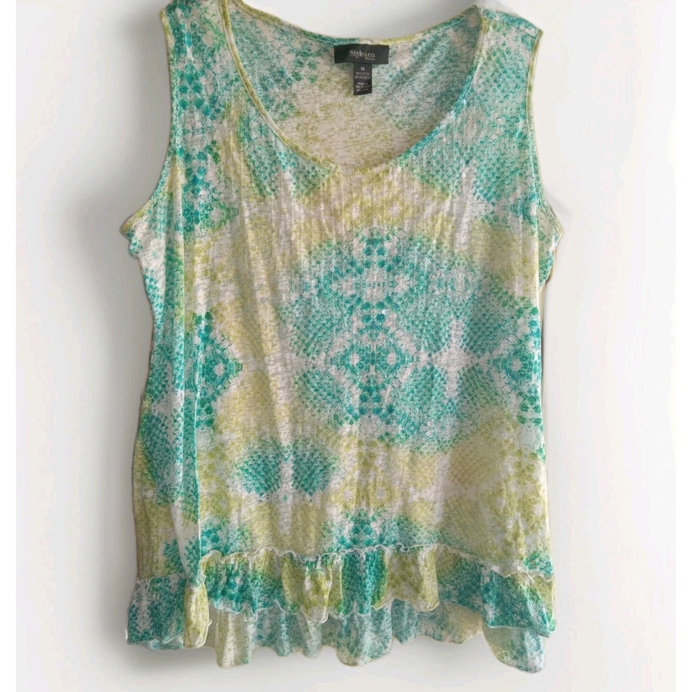 Style & Co. Top Blouse  Sz 1X Sleeveless Scoop Neck‎ Sequin Ruffle Tank